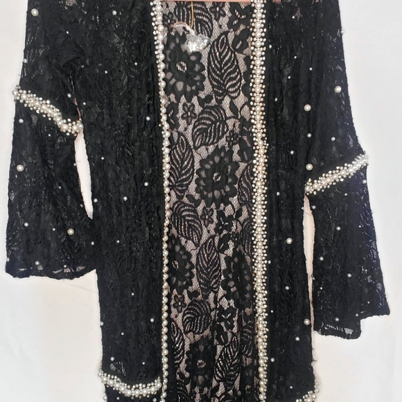 Crystal & Pearl Embellished Boho Sheer Tassel Designer Robe - Picture 6 of 8
